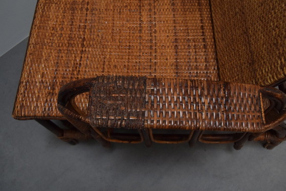 Image 1 of Seltene Vintage Bauhaus Rattan & Bambus Stuhl mit Ottomane von Erich Dieckmann, 1930S