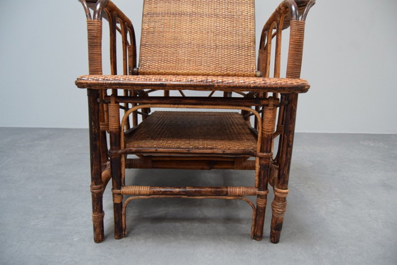 Image 1 of Seltene Vintage Bauhaus Rattan & Bambus Stuhl mit Ottomane von Erich Dieckmann, 1930S
