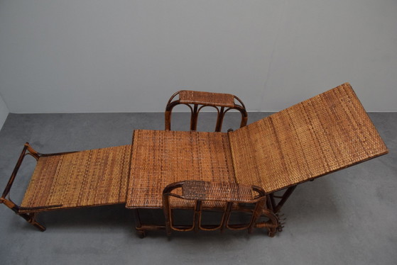 Image 1 of Seltene Vintage Bauhaus Rattan & Bambus Stuhl mit Ottomane von Erich Dieckmann, 1930S