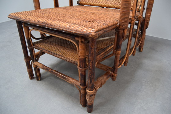 Image 1 of Seltene Vintage Bauhaus Rattan & Bambus Stuhl mit Ottomane von Erich Dieckmann, 1930S