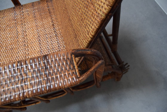 Image 1 of Seltene Vintage Bauhaus Rattan & Bambus Stuhl mit Ottomane von Erich Dieckmann, 1930S