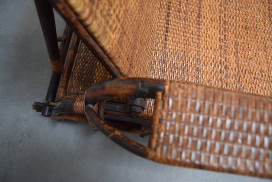 Image 1 of Seltene Vintage Bauhaus Rattan & Bambus Stuhl mit Ottomane von Erich Dieckmann, 1930S