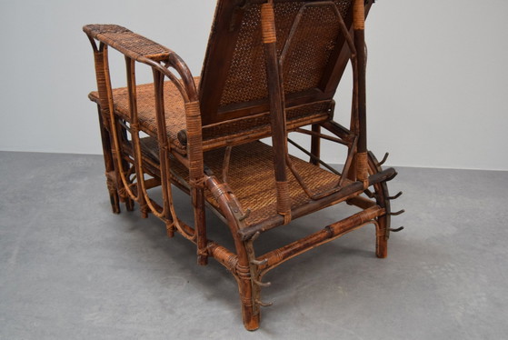 Image 1 of Seltene Vintage Bauhaus Rattan & Bambus Stuhl mit Ottomane von Erich Dieckmann, 1930S