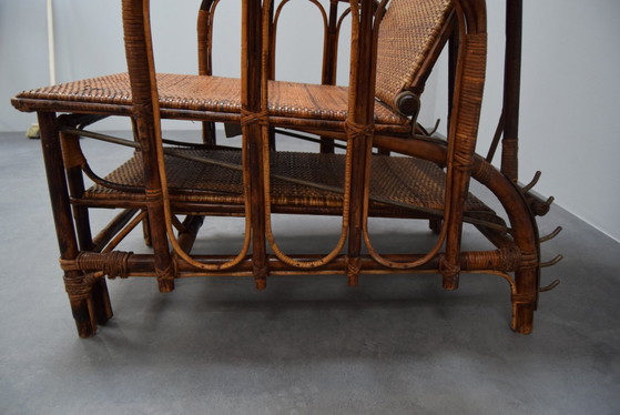 Image 1 of Seltene Vintage Bauhaus Rattan & Bambus Stuhl mit Ottomane von Erich Dieckmann, 1930S