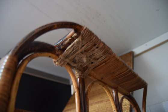 Image 1 of Seltene Vintage Bauhaus Rattan & Bambus Stuhl mit Ottomane von Erich Dieckmann, 1930S