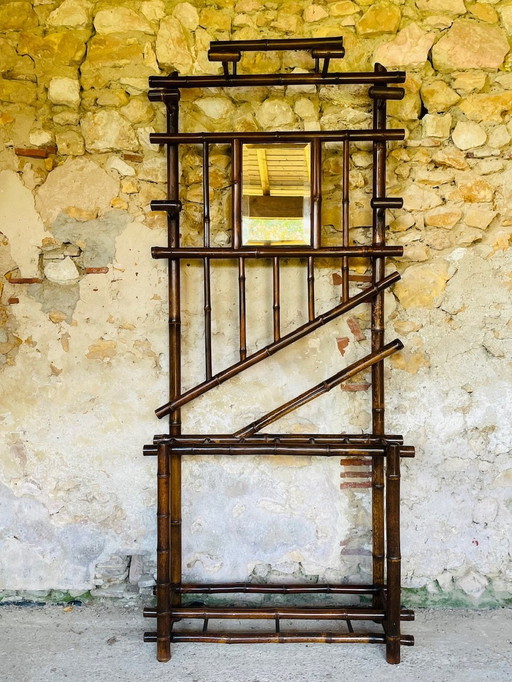 Vintage Bamboo Hall Stand mit abgeschrägten Spiegel, 1920er Jahre