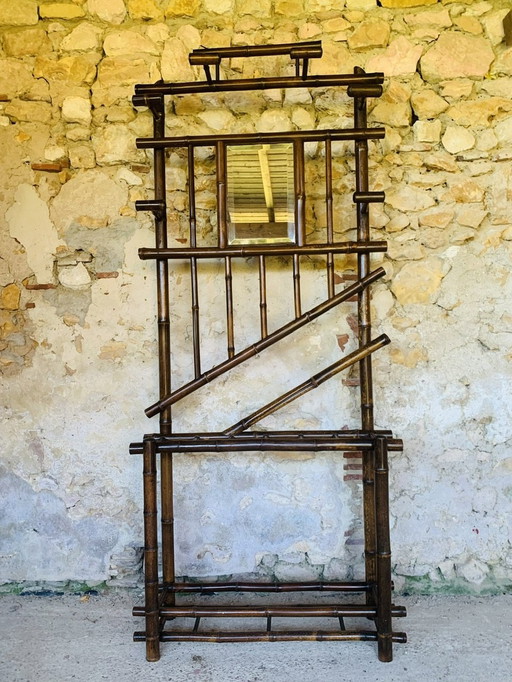 Vintage Bamboo Hall Stand mit abgeschrägten Spiegel, 1920er Jahre