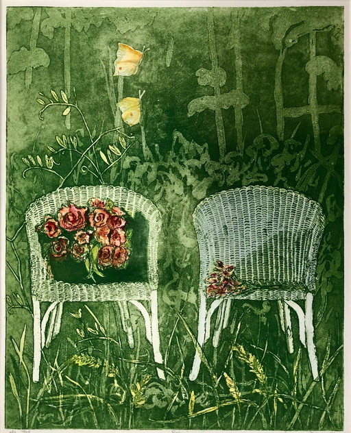 Margo Ellen-Rozen. Farbradierung. Signiert und gerahmt.