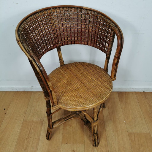 Vintage Mid Century Bambus Sessel, Rattan Stuhl