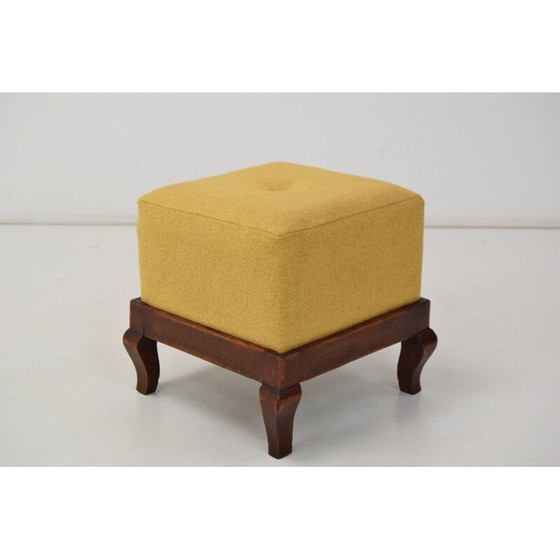 Image 1 of Art Deco vintage Stoff und Holz Fußstütze, Tschechoslowakei 1930er Jahre