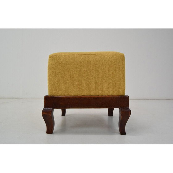Image 1 of Art Deco vintage Stoff und Holz Fußstütze, Tschechoslowakei 1930er Jahre