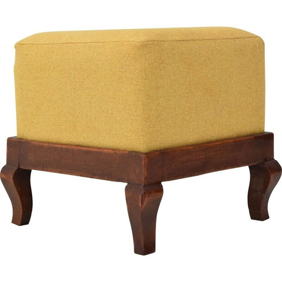 Image 1 of Art Deco vintage Stoff und Holz Fußstütze, Tschechoslowakei 1930er Jahre