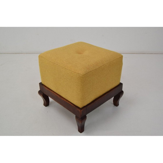 Image 1 of Art Deco vintage Stoff und Holz Fußstütze, Tschechoslowakei 1930er Jahre