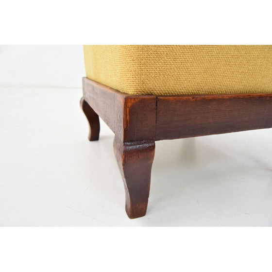 Image 1 of Art Deco vintage Stoff und Holz Fußstütze, Tschechoslowakei 1930er Jahre