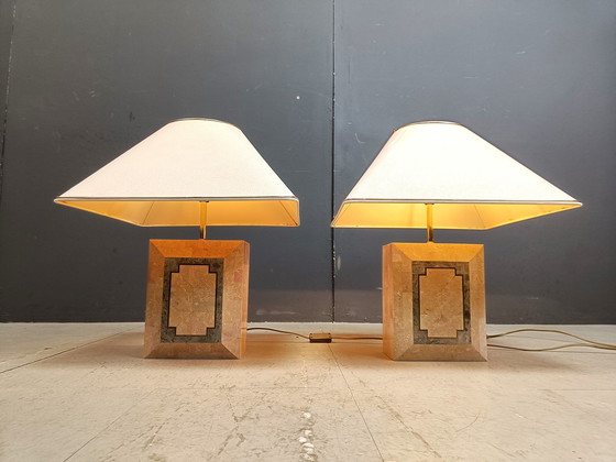 Image 1 of Paar Tischlampen aus Stein mit Gefäß, 1980er Jahre