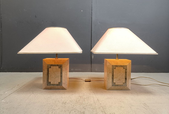 Image 1 of Paar Tischlampen aus Stein mit Gefäß, 1980er Jahre