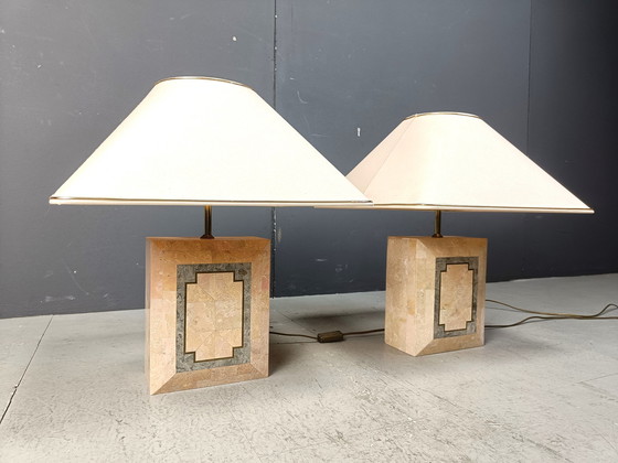 Image 1 of Paar Tischlampen aus Stein mit Gefäß, 1980er Jahre