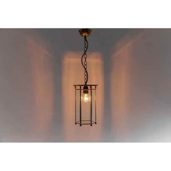 Image 1 of Deckenlampe aus geschliffenem Glas und Messing, Österreich 1930