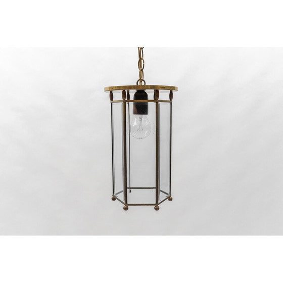 Image 1 of Deckenlampe aus geschliffenem Glas und Messing, Österreich 1930