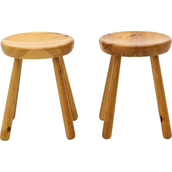 Image 1 of Vintage-Hocker aus massivem Kiefernholz, 1960er Jahre