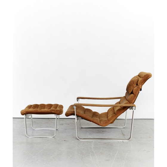 Image 1 of Vintage Sessel mit Pulkka Ottomane aus Aluminium von Ilmari Lappalainen für Asko, Finnland 1968er