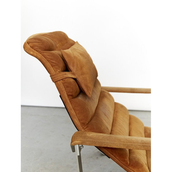 Image 1 of Vintage Sessel mit Pulkka Ottomane aus Aluminium von Ilmari Lappalainen für Asko, Finnland 1968er