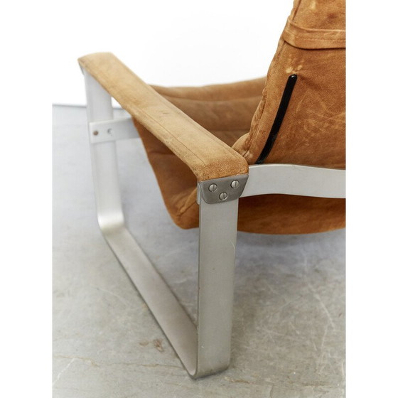 Image 1 of Vintage Sessel mit Pulkka Ottomane aus Aluminium von Ilmari Lappalainen für Asko, Finnland 1968er