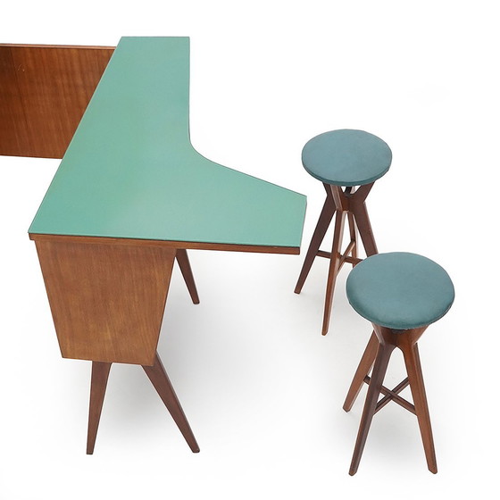 Image 1 of Mobile Bar mit 2 Hockern, 1950er Jahre