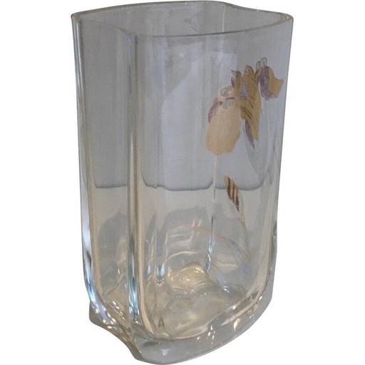 Vintage-Glasvase mit Blumendekor, 1970