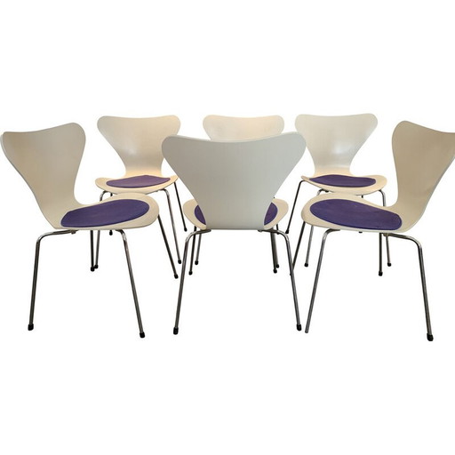 Satz von 6 Stühlen in weißem Lack und Chrom von Arne Jacobsen für Fritz Hansen