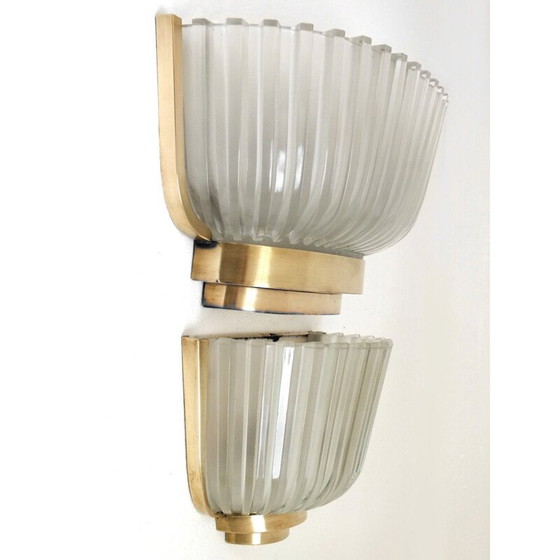 Image 1 of Paar Wandlampen Seguso Kristall Bronze Finishs 1930