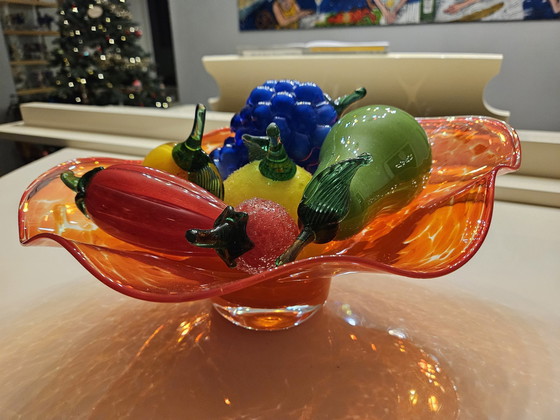 Image 1 of Tschechische böhmische Glasschale und Obst