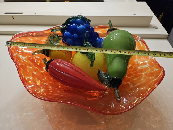 Image 1 of Tschechische böhmische Glasschale und Obst