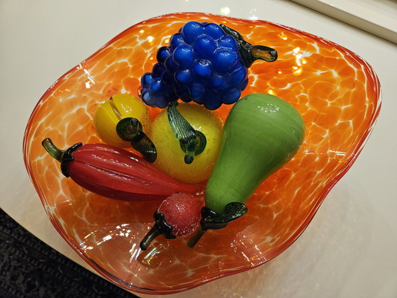 Image 1 of Tschechische böhmische Glasschale und Obst