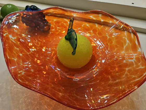 Image 1 of Tschechische böhmische Glasschale und Obst