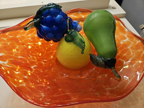 Image 1 of Tschechische böhmische Glasschale und Obst