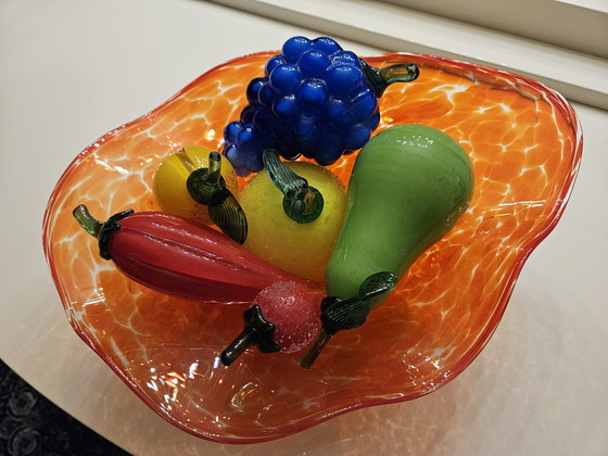 Image 1 of Tschechische böhmische Glasschale und Obst