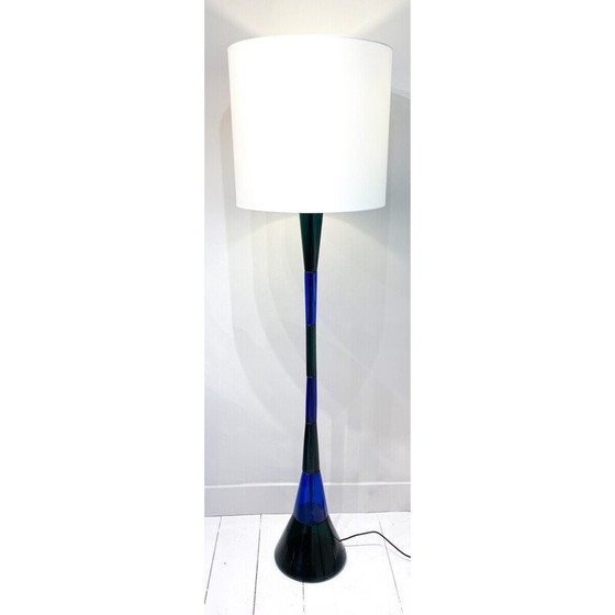 Image 1 of Mid Century Stehleuchte aus blauem und grünem Muranoglas von Fulvio Bianconi für Venini, Italien 1950er Jahre