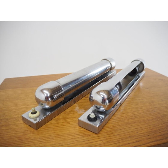 Image 1 of Paar Bauhaus-Wandlampen aus Chrom, 1930er Jahre