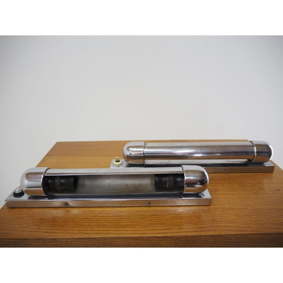 Image 1 of Paar Bauhaus-Wandlampen aus Chrom, 1930er Jahre
