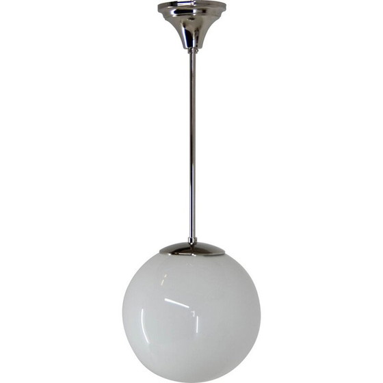 Image 1 of Satz von 3 Vintage Art Deco Pendelleuchten mit Opalglasschirmen