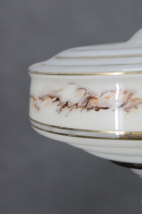 Image 1 of 1940er Jahre restaurierte Keramik-Tischlampe mit Glasschirm