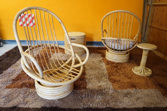 Image 1 of Italienischer Tisch und Sessel aus Bambus & Rattan, 1950er, 4er Set 