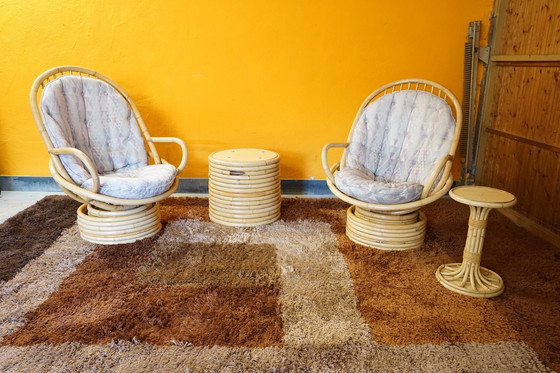 Image 1 of Italienischer Tisch und Sessel aus Bambus & Rattan, 1950er, 4er Set 