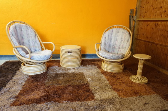 Image 1 of Italienischer Tisch und Sessel aus Bambus & Rattan, 1950er, 4er Set 