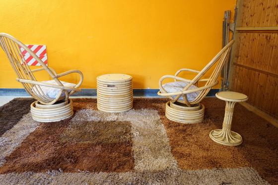 Image 1 of Italienischer Tisch und Sessel aus Bambus & Rattan, 1950er, 4er Set 