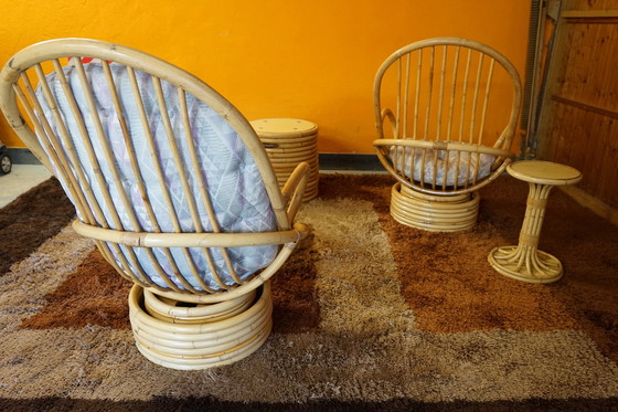 Image 1 of Italienischer Tisch und Sessel aus Bambus & Rattan, 1950er, 4er Set 