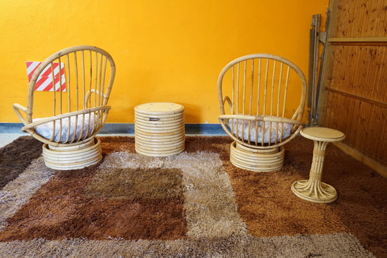 Image 1 of Italienischer Tisch und Sessel aus Bambus & Rattan, 1950er, 4er Set 