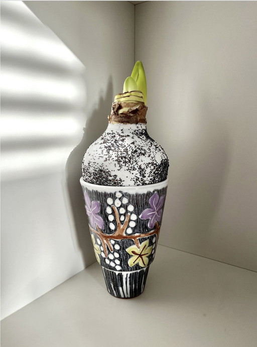 Vase Laholm Alingsås Keramik, Steingut, Wicker Motiv, Illustration, Vintage Retro 70S