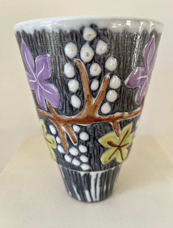 Image 1 of Vase Laholm Alingsås Keramik, Steingut, Wicker Motiv, Illustration, Vintage Retro 70S